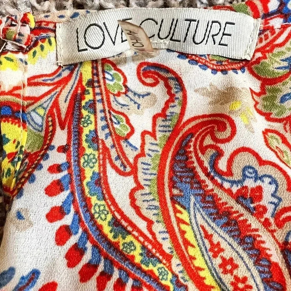 LOVE CULTURE JUMPSUIT LACE  WHITE  COLORFUL PAISLEY PRINT WIDE LEG PANTS - Picture 4 of 11